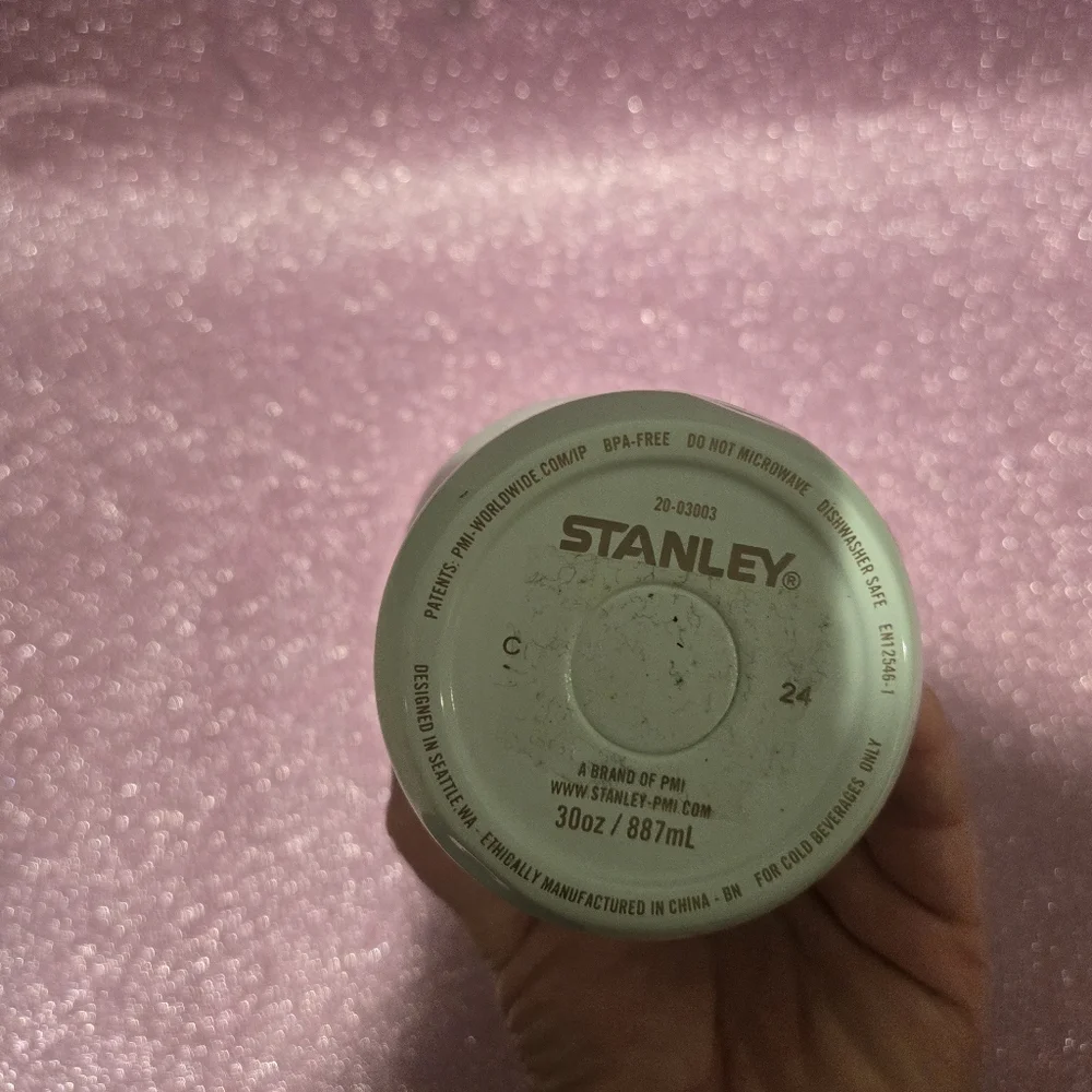 Stanley Travel Tumbler with Silver Band and Floral Pattern in Pale Green - Picture 5 of 9